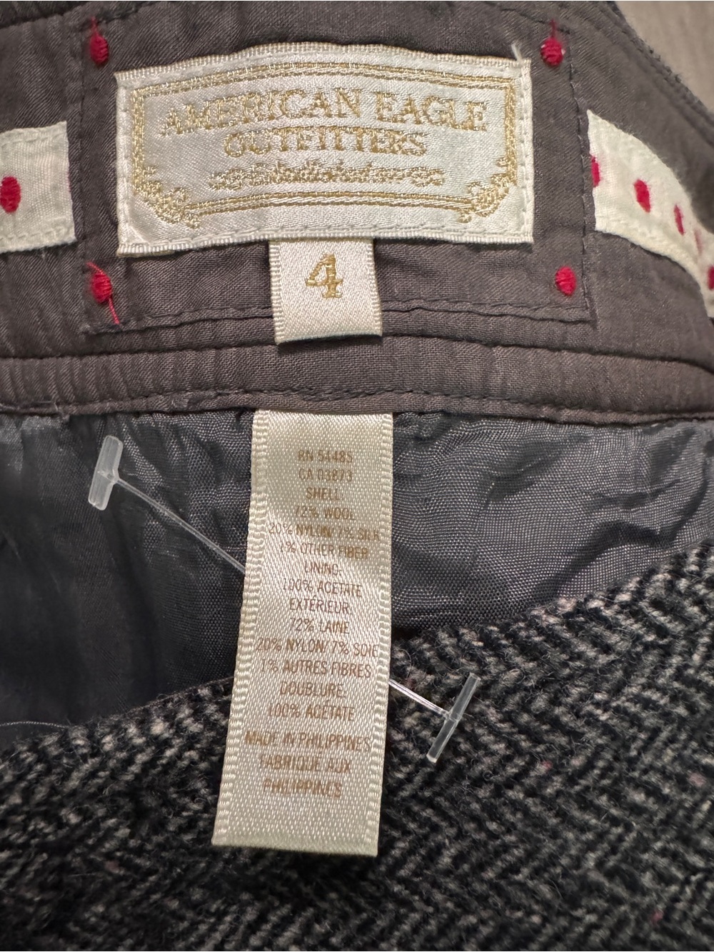 American Eagle Outfitters Tweed Twill Herringbone Brown Mini Skirt Wool Y2K - Picture 4 of 4